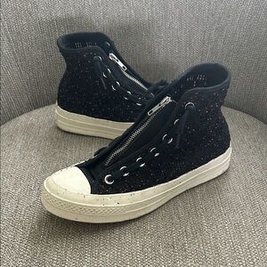 Converse Women's Chuck 70 High "Speckled Black Crochet" Sneakers